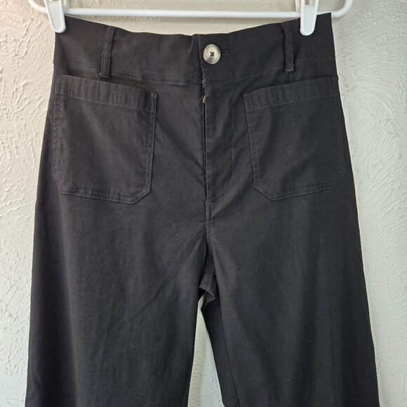 Maeve Wide Leg Pants 28 Linen Blend Black High Waisted Minimalist Crop Trousers - Picture 3 of 12